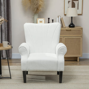 Modern fabric accent chair with wooden legs, cream white