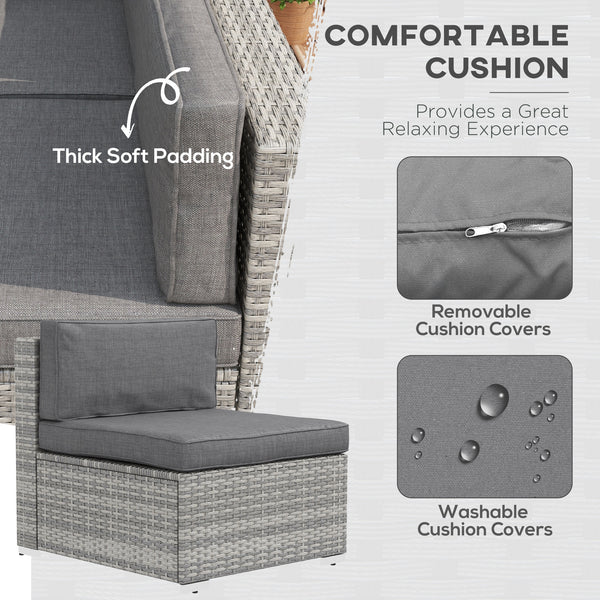 7-piece resin wicker garden set with coffee table and corner sofa, grey