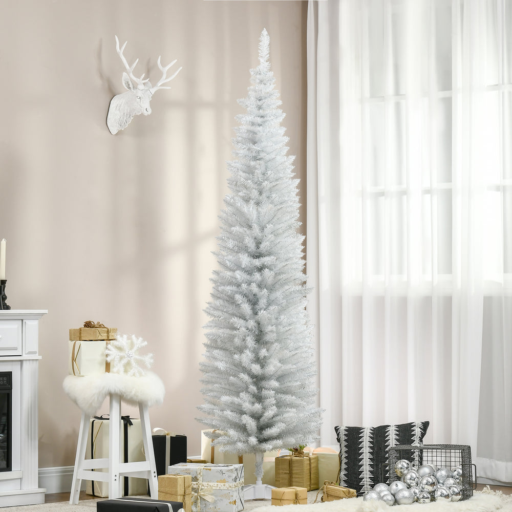 7ft Slim White Artificial Christmas Tree with Sturdy Metal Stand