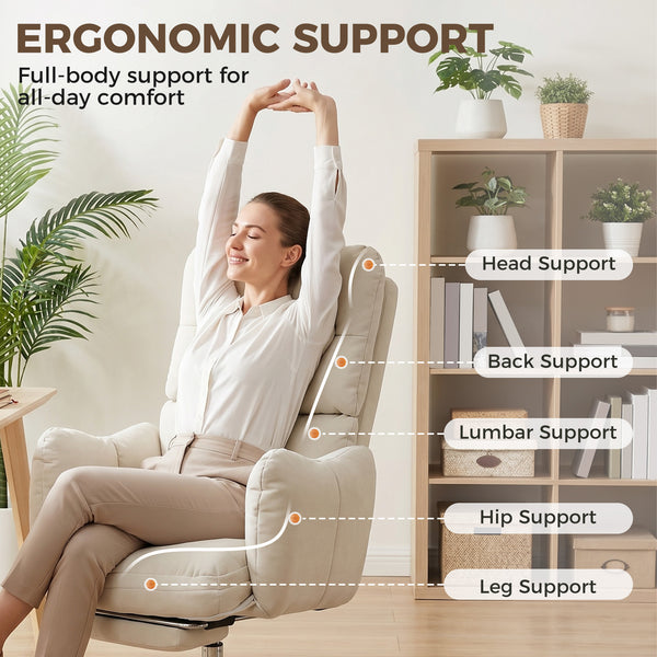 Reclining office chair with footrest, cream