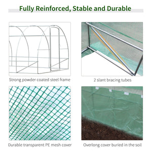 Tunnel greenhouse with drainage, PE cover, sturdy steel frame, green
