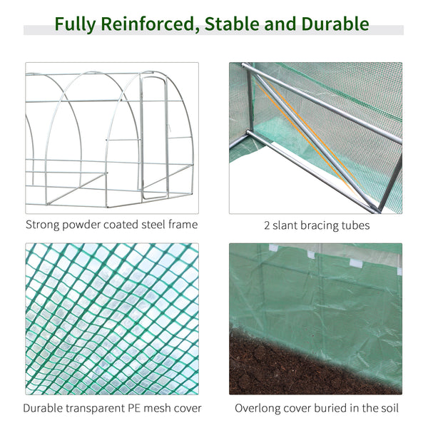 Tunnel greenhouse with drainage, PE cover, sturdy steel frame, green