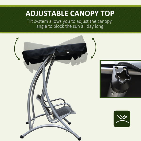 3-Seater Outdoor Swing Chair Bench with Adjustable Canopy, Black