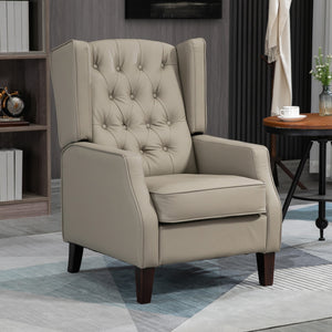 Modern faux leather accent chair with thick padding, khaki