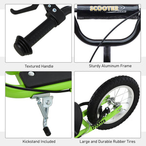 Scooter with adjustable handlebars, double brakes, inflatable wheels, green