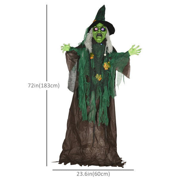 6ft Life Size Halloween Decoration, Animated Witch with Sound and Motion Activated, Light-Up Eyes, Spooky Sound