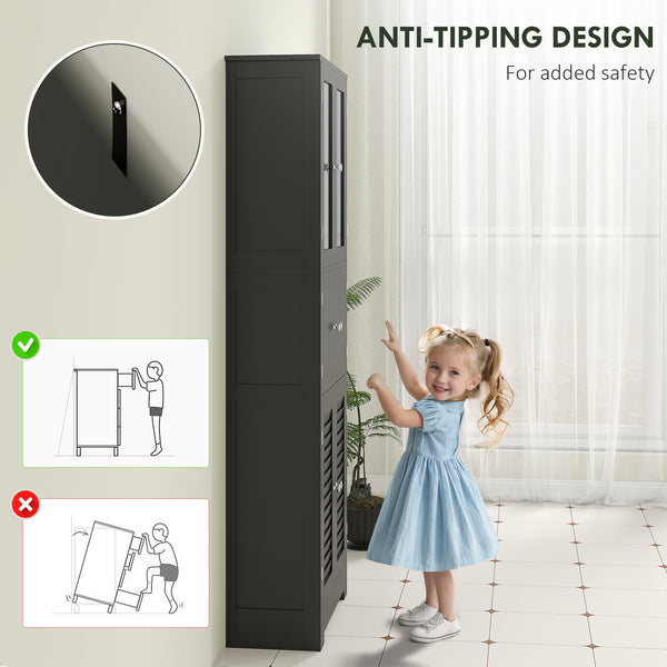 Freestanding bathroom cabinet with glass doors, black