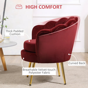 Lotus velvet fabric accent chair with gold metal legs, burgundy