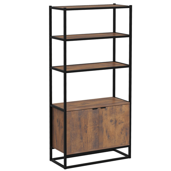 Storage unit with 3 open shelves and closed cupboard, rustic brown