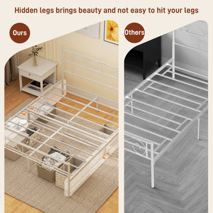 Metal Bed Frame with Queen Size Headboard, White