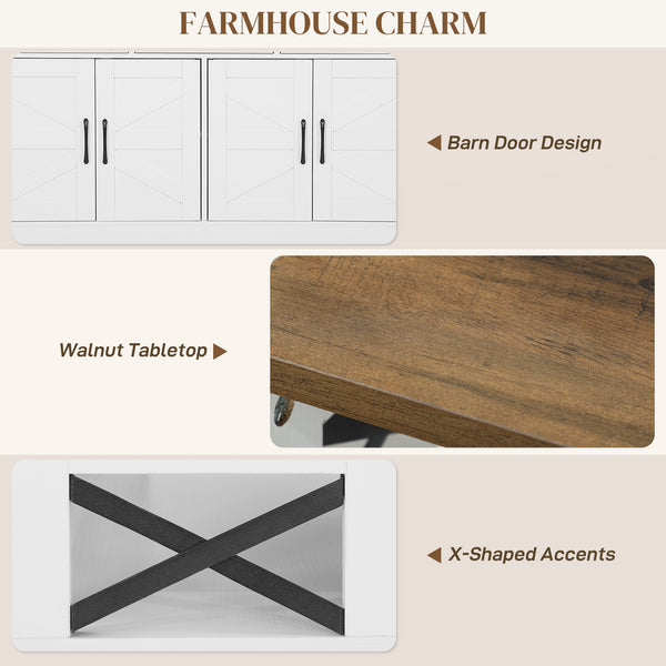 Sideboard with 4 doors, 3 drawers with adjustable shelves, white