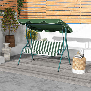 Outdoor Porch Swing with Adjustable Canopy, 3-Seater Patio Swing Chair with Cushion, Green