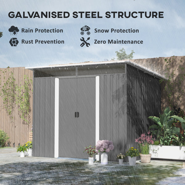 Lockable steel garden shed, grey