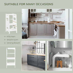 Sturdy children's step stool with 3-level adjustable height, white