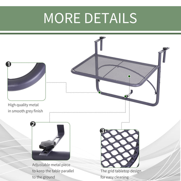 Adjustable metal balcony table, for outdoor balconies, gray