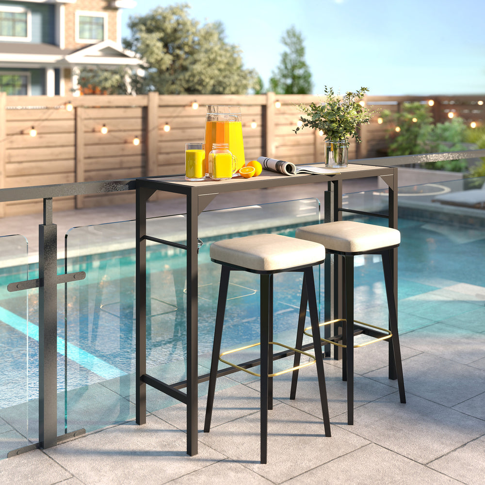Outdoor bar table with integrated bottle opener 