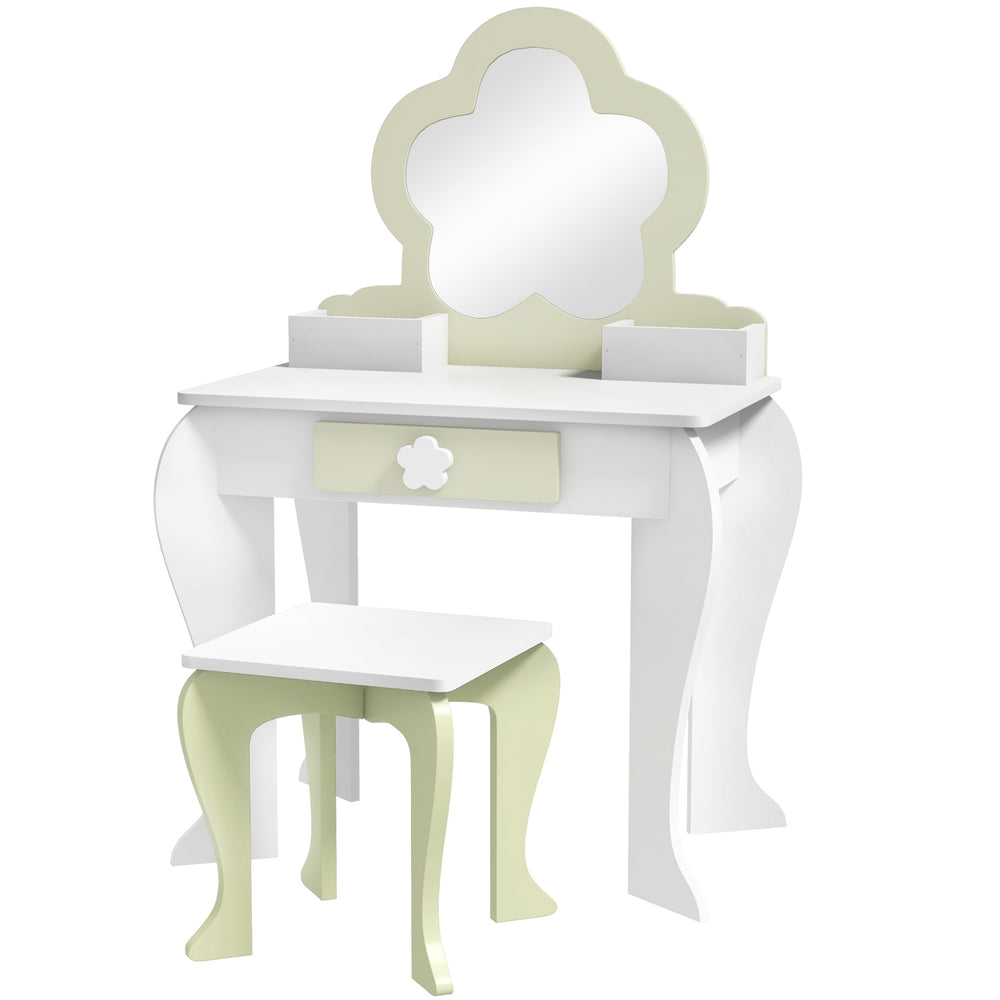 Dressing table with stool, mirror, drawer and storage boxes, white