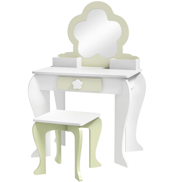 Dressing table with stool, mirror, drawer and storage boxes, white