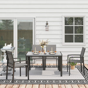 Rectangular garden table with grey synthetic rattan top 