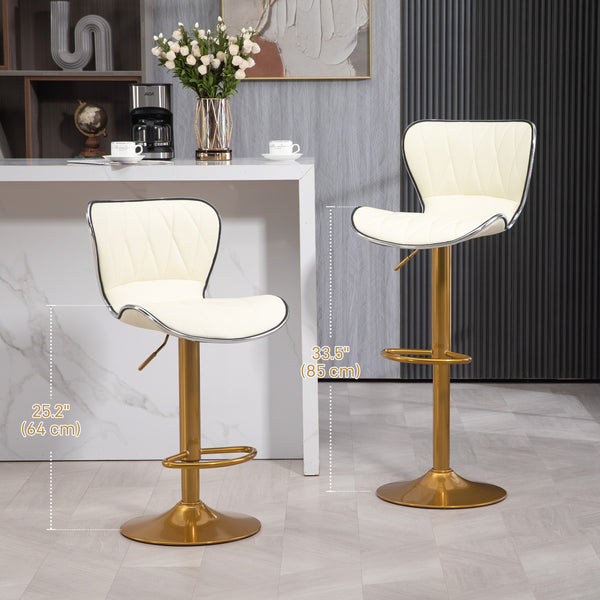 Set of 2 bar stools with PU leather upholstery, white