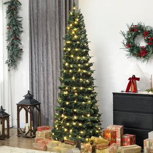 7ft collapsible artificial Christmas tree with metal stand, green, pre-lit.