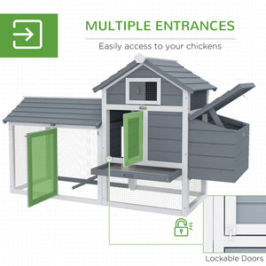 60" Wooden Chicken Coop with 2 Doors, Nest Box, and Removable Tray