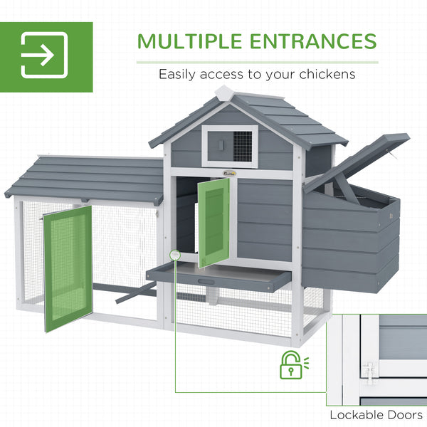 60" Wooden Chicken Coop with 2 Doors, Nest Box, and Removable Tray