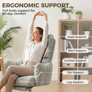 155° reclining office chair with footrest, light gray