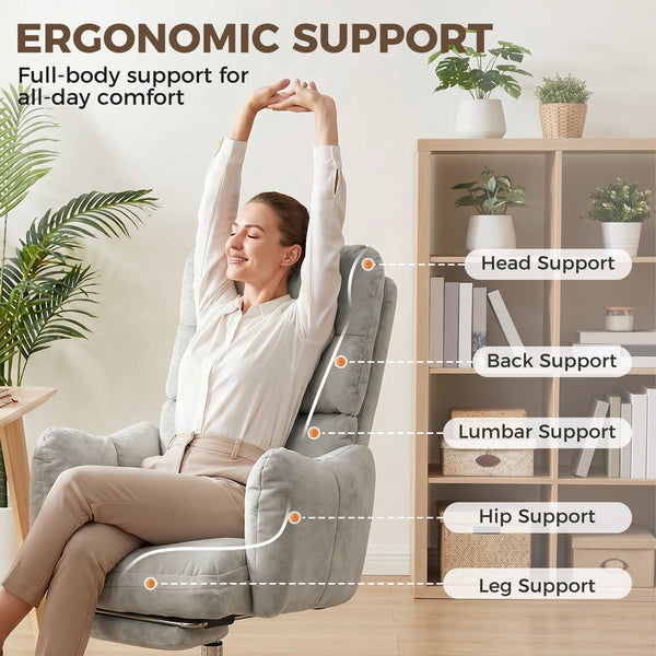 155° reclining office chair with footrest, light gray