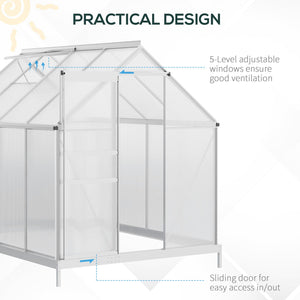 Polycarbonate greenhouse with adjustable roof ventilation, transparent