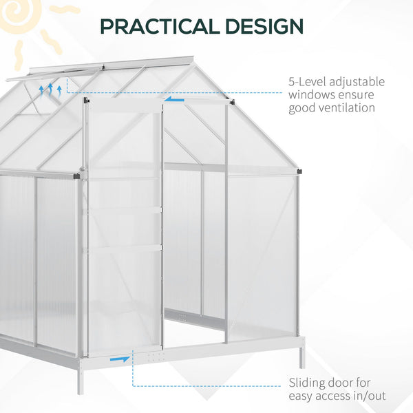 Polycarbonate greenhouse with adjustable roof ventilation, transparent