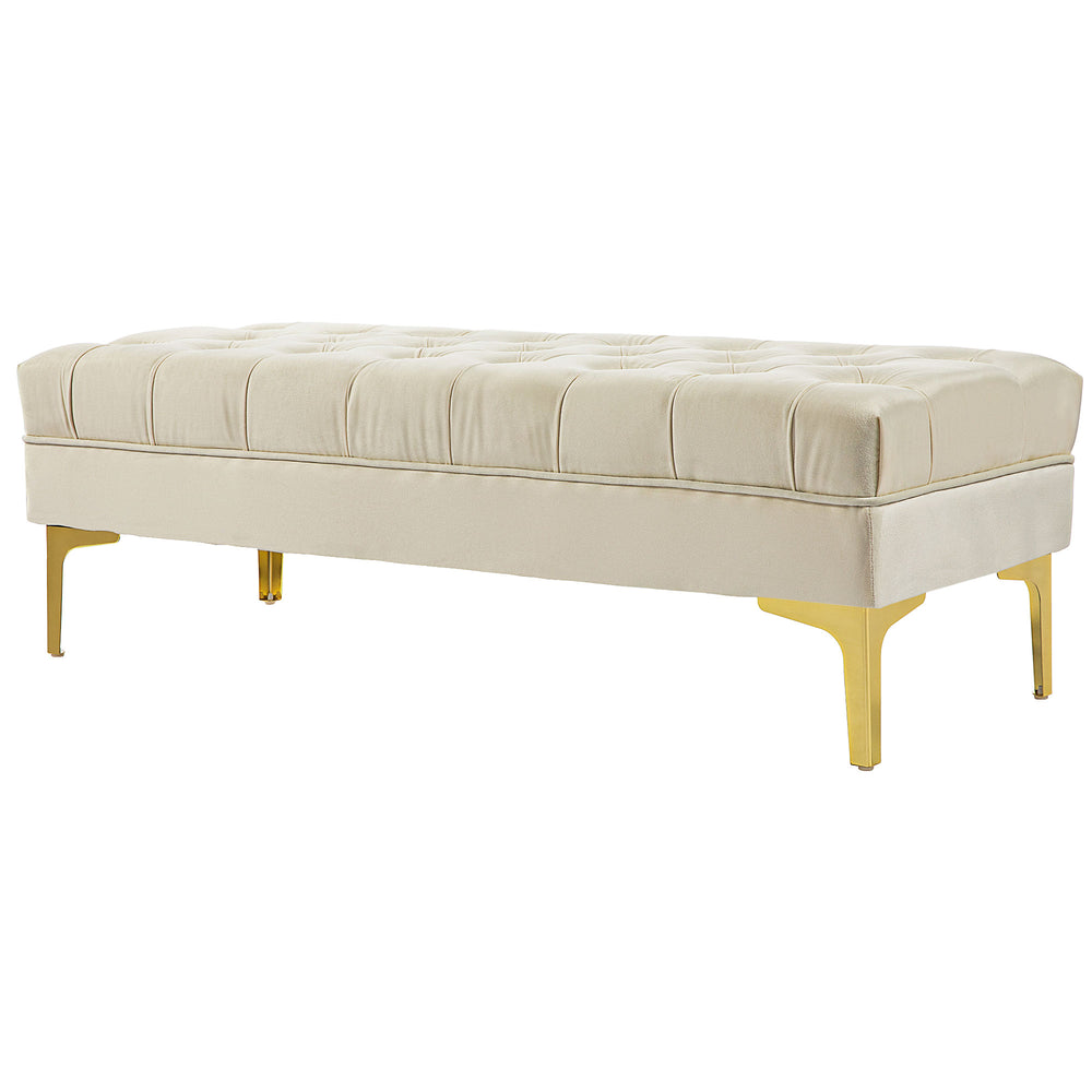 Upholstered bed bench with button tufting, beige