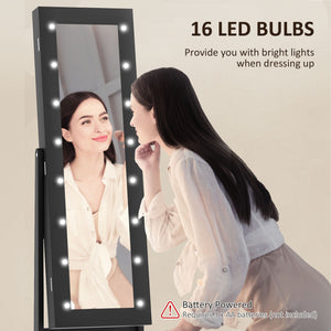 HOMCOM Freestanding Armoire Jewelry Cabinet Lighted Mirror Angle Adjustable 16 LED Lights Black |