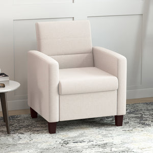 Fabric armchair with seat cushion and non-slip glides, cream white