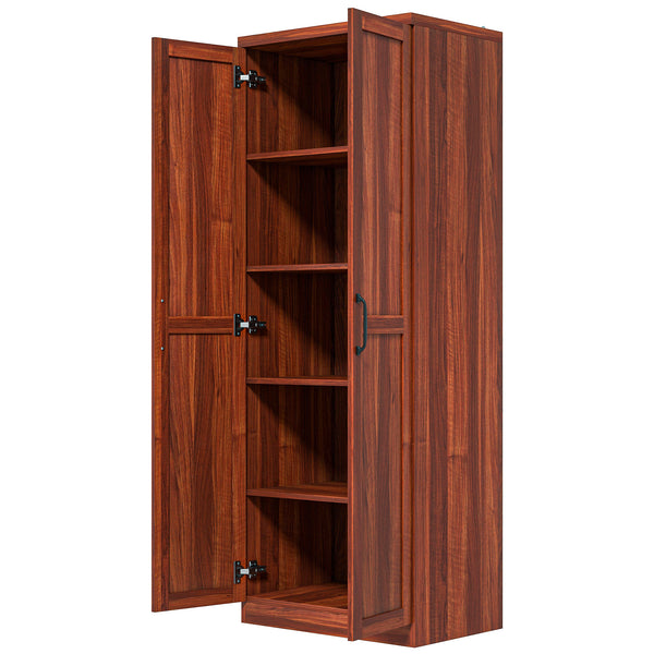 5-Tier Pantry with Doors and Adjustable Shelves, Brown
