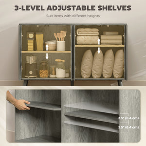 Modern light gray buffet with fluted drawers and adjustable shelves