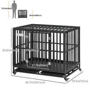 41" Heavy Duty Steel Dog Crate Kennel Pet Cage with Wheels for Convenient Access Anti-Pinching Floor, Black