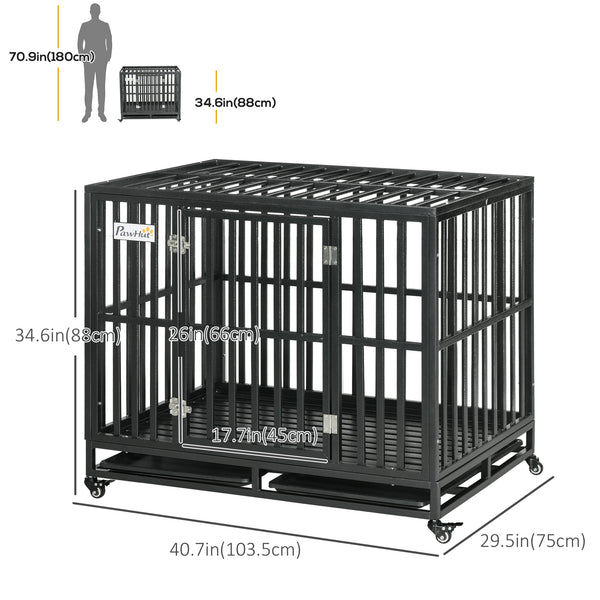 41" Heavy Duty Steel Dog Crate Kennel Pet Cage with Wheels for Convenient Access Anti-Pinching Floor, Black