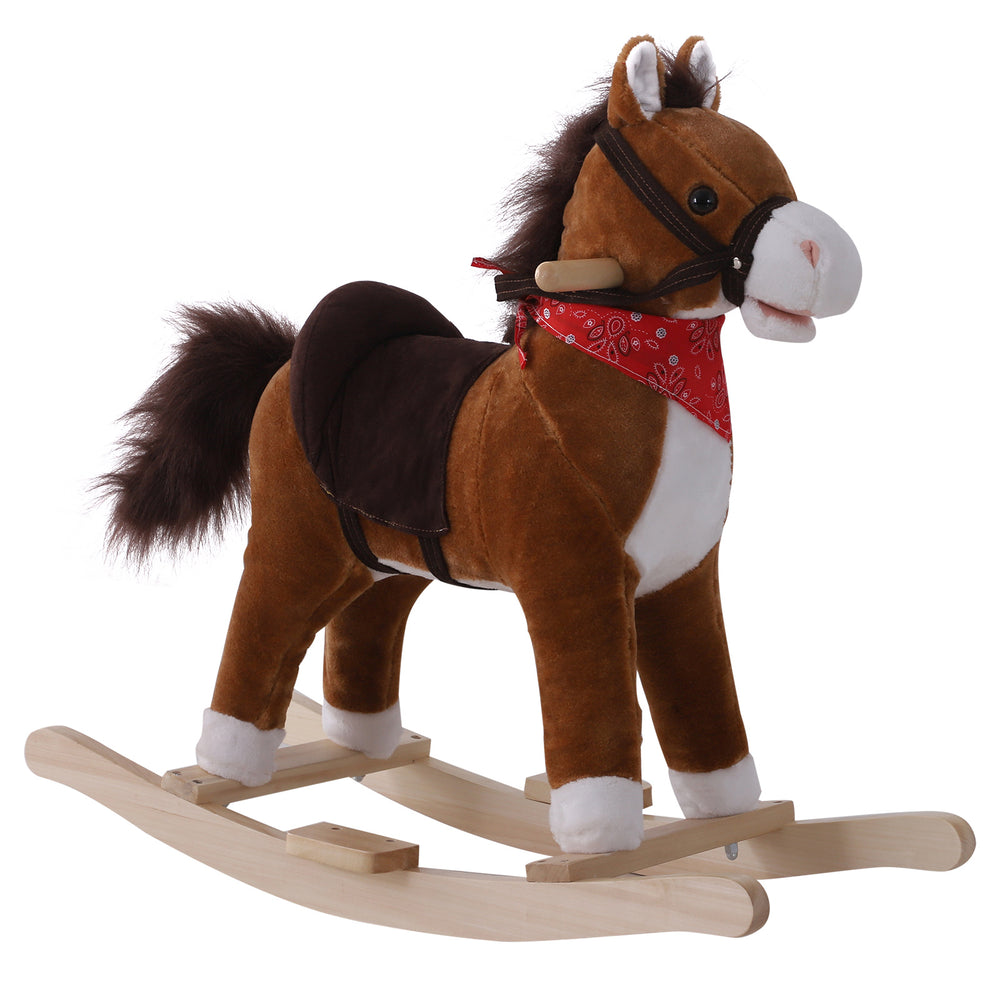 Plush Rocking Horse with Sound Scarf Included, Red and Brown