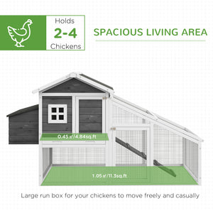 69" Wooden Chicken Coop with Run, Nesting Box, Tray, Grey