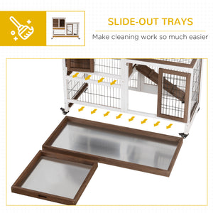 Wooden hutch with wheels, removable trays and run, brown