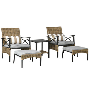 5-piece PE rattan garden furniture set, khaki