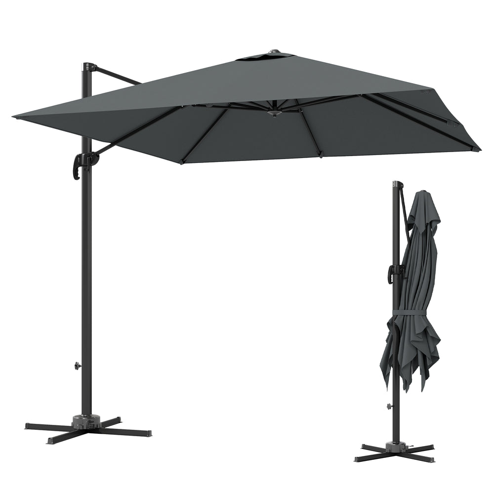 2.4m Aluminum Cantilever Umbrella with 360° Rotation, Cross Base, Crank &amp; Tilt, Dark Grey