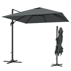 2.4m Aluminum Cantilever Umbrella with 360° Rotation, Cross Base, Crank &amp; Tilt, Dark Grey