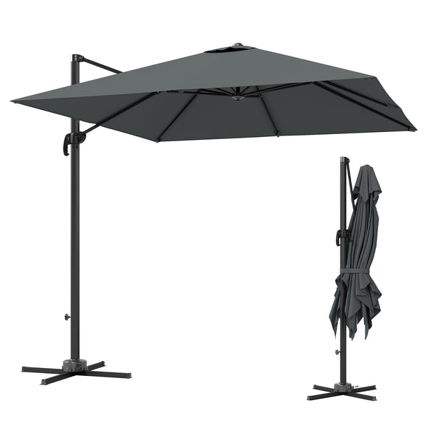 2.4m Aluminum Cantilever Umbrella with 360° Rotation, Cross Base, Crank &amp; Tilt, Dark Grey