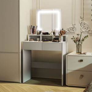 Dressing table with mirror and LED lighting, white