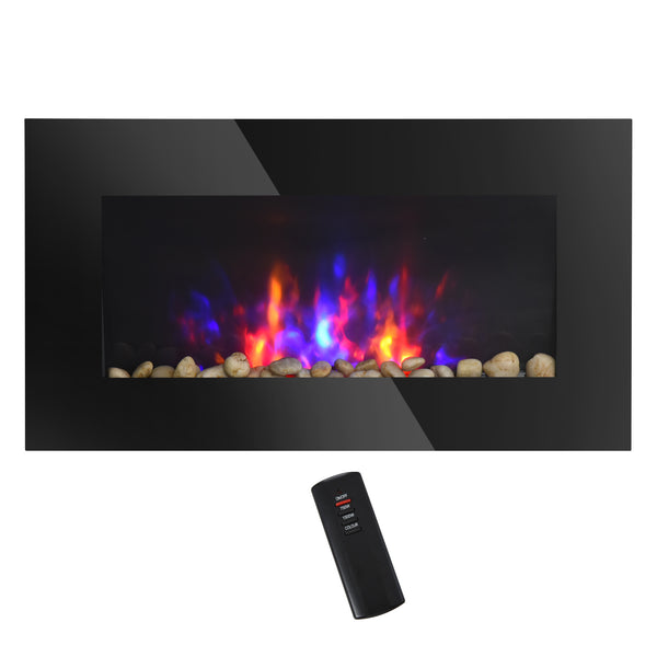 72 cm wall-mounted fireplace with patented LED flame effect and 7 colours, black