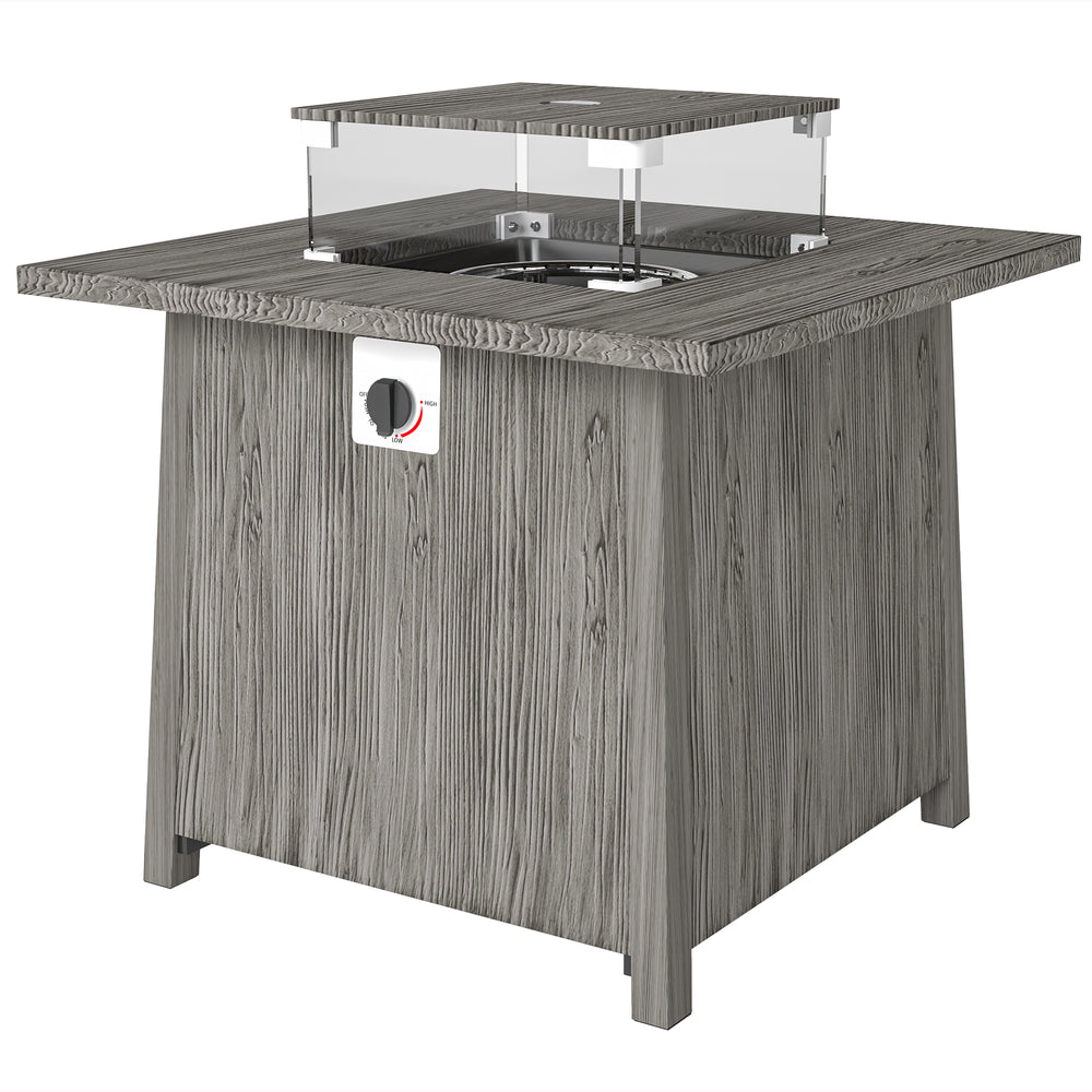 28" Square 40,000 BTU Propane Fire Pit Table with Waterproof Cover and Adjustable Footrests