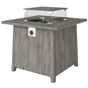 28" Square 40,000 BTU Propane Fire Pit Table with Waterproof Cover and Adjustable Footrests