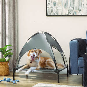 Elevated dog bed with canopy, gray